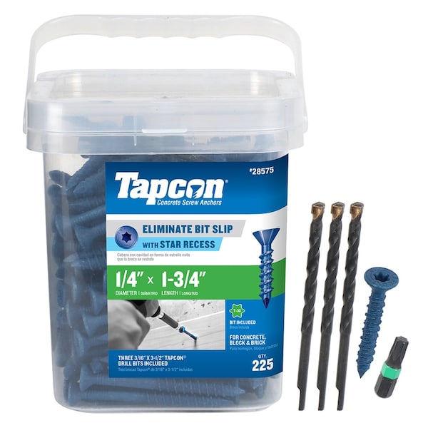 Tapcon Tapcon Concrete Screw, 1/4" Dia., Flat, 1 3/4 in L, Climaseal Coated, 225 PK 28575 Zoro